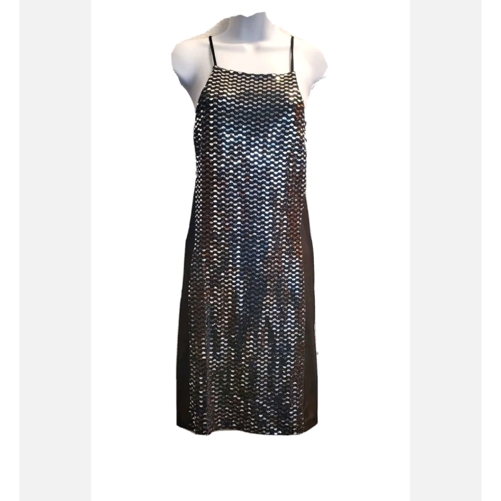 Vintage  Y2K Sabora Black Silver Party Dress Womens Size Large